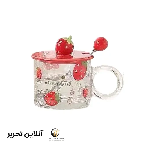 ماگ شیشه ای میوه درب سرامیکی 574-44- طرح توت فرنگی