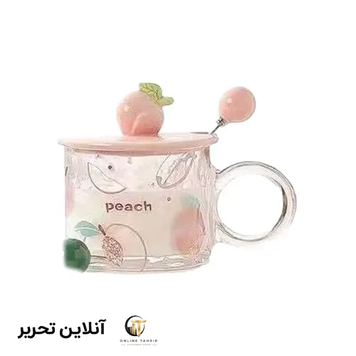 ماگ شیشه ای میوه درب سرامیکی 574-44- طرح هلو