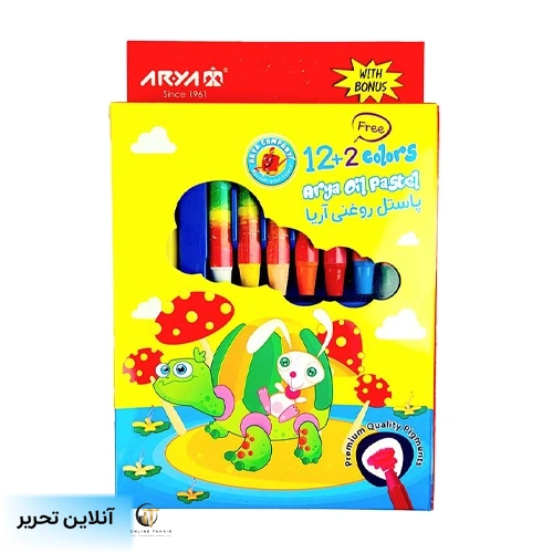 پاستل روغنی 2+12 رنگ آریا مدل مقوایی